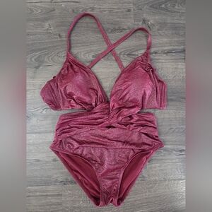 Womens Shimmering Burgundy One-Piece Swimsuit Size 14
